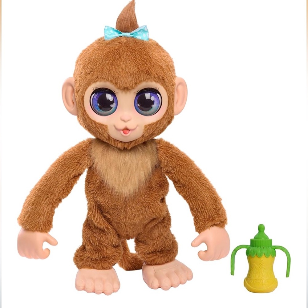Interactive Brown Monkey Toy with Bottle